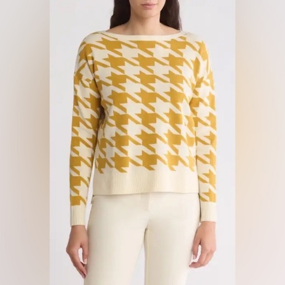 SPRING SALE | Houndstooth Preppy Crewneck Sweater Small